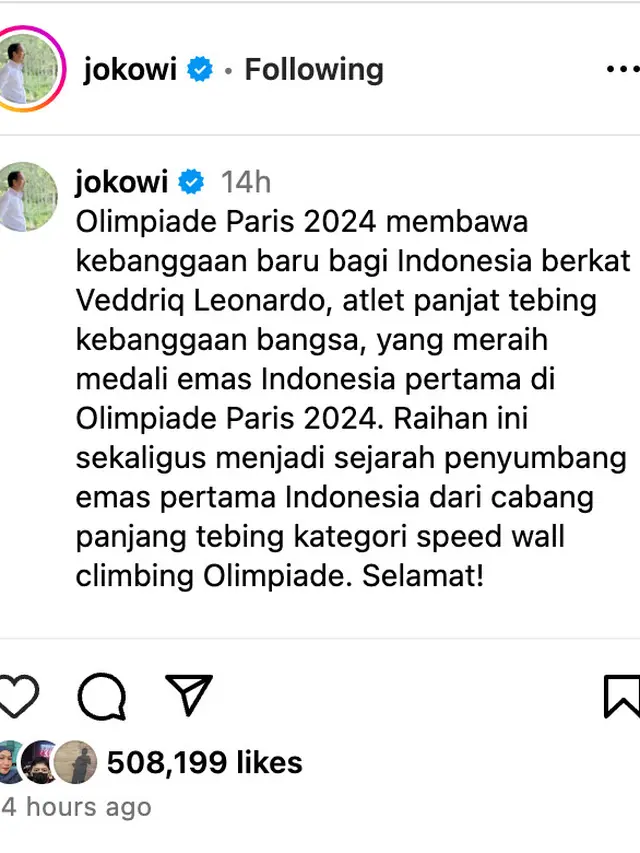 Unggahan Jokowi. (Foto: Dok. Instagram terverifikasi @jokowi)
