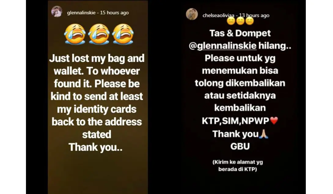 Glenn Alinskie kehilanga dompet dan tas di Bali [foto: instagram]