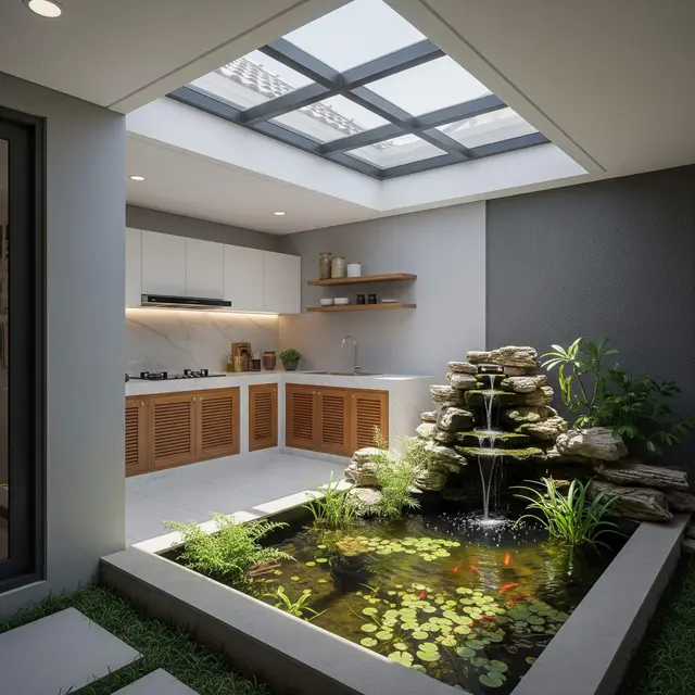 Dapur Semi Outdoor 2,5x2 Meter Rumah Type 45 dengan Skylight dan Taman Samping