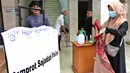 Petugas menyemprotkan cairan disinfektan ke sajadah jemaah sebelum Salat Jumat di Masjid El-Syifa, Jakarta, Jumat (20/3/2020). MUI telah mengeluarkan Fatwa MUI Nomor 14 Tahun 2020 tentang Penyelenggaraan Ibadah dalam Situasi Terjadi Wabah COVID-19. (Liputan6.com/Fery Pradolo)