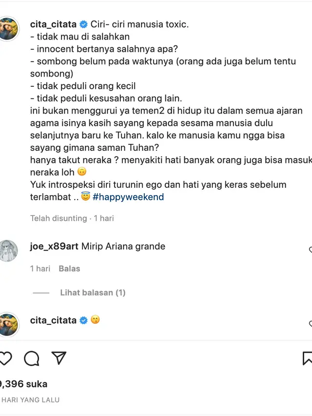 Unggahan Cita Citata. (Foto: Instagram @cita_citata)