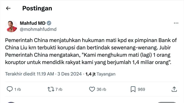 Cuitan Mahfud MD. (Foto: Dok. Twitter @mohmahfudmd)