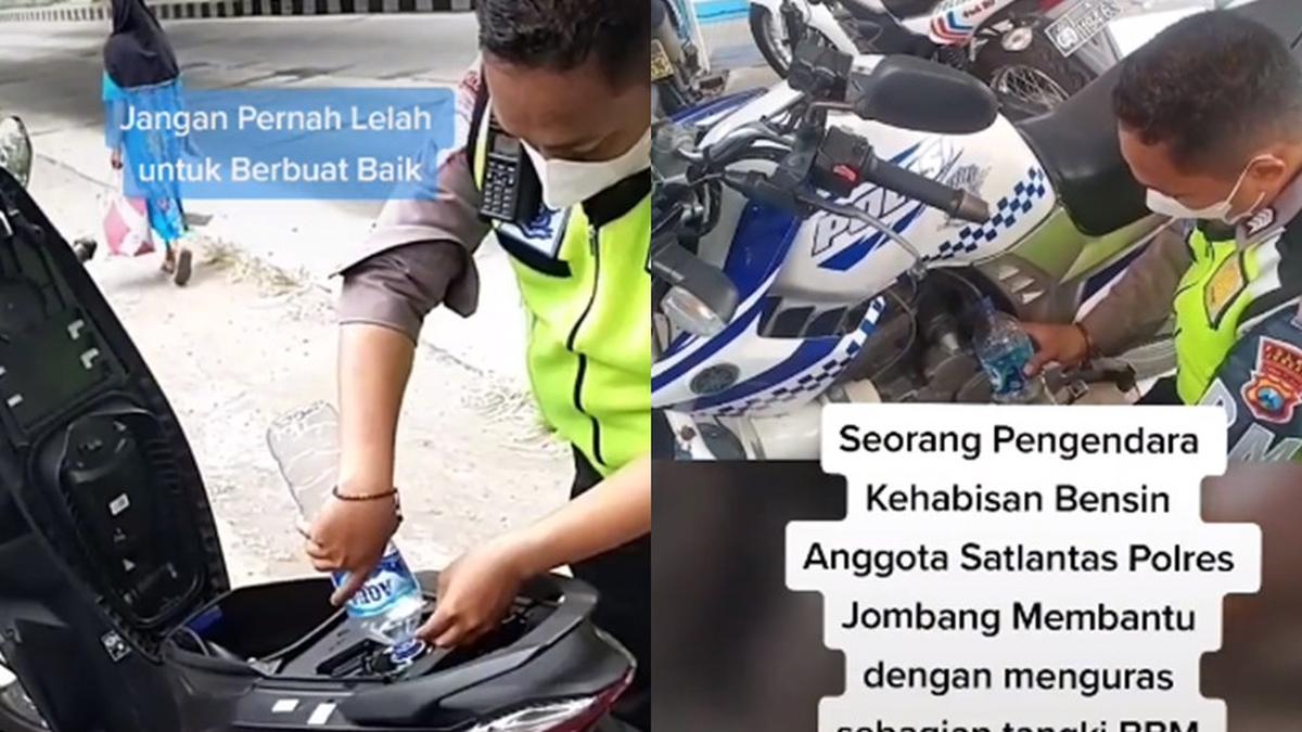Salut! Polisi Bantu Seorang Wanita yang Kehabisan Bensin, Bagi Sedikit