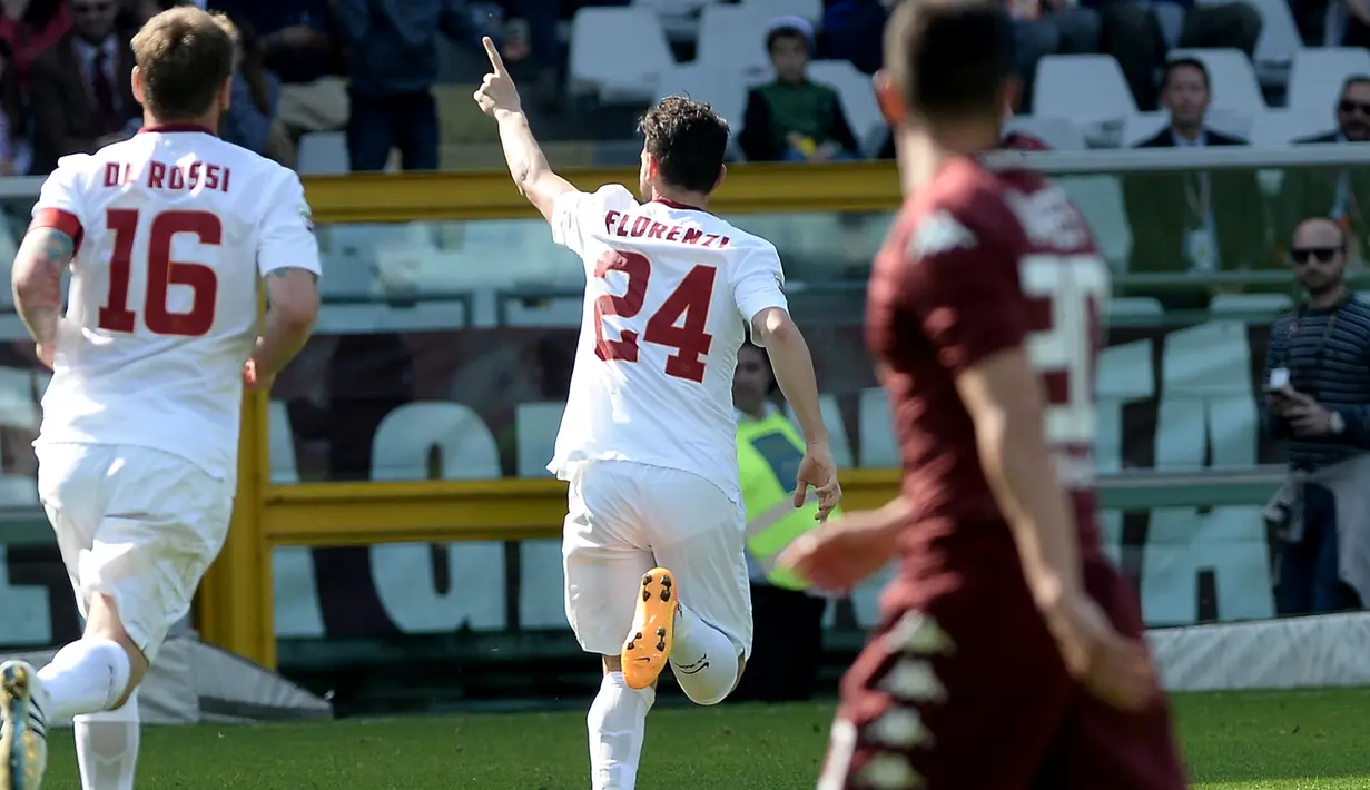 Skuat Serigala Ibukota berhasil memimpin lebih dulu berkat gol yang disarangkan Alessandro Florenzi pada menit ke-57. (AP Photo/Massimo Pinca)