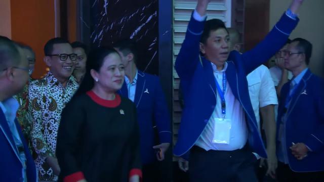 Ketua DPP PDIP Puan Maharani menghadiri penutupan Kongres VI Partai Demokrat di Hotel Ritz Carlton Pasific Place Jakarta Selatan, Selasa (25/2/2025).