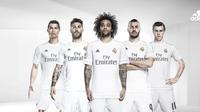 Penggawa Real Madrid memakai Jersey home musim 2015-2016