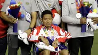 Kesedihan Evan Dimas, tak hanya mengalami cedera namun juga gagal menyabet medali emas SEA Games 2019. (Bola.com/M. Iqbal Ichsan).