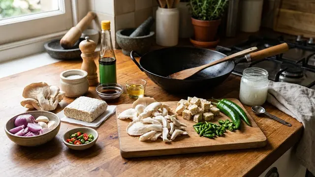 Resep Jamur Tiram Tumis Tempe dan Cabai Hijau/AI Generated