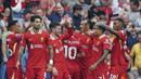 Para pemain Liverpool merayakan gol Darwin Nunez yang menjadi gol penentu kemenangan melawan Bournemouth pada pekan kelima Premier League 2024/2025. (AP/Peter Byrne)