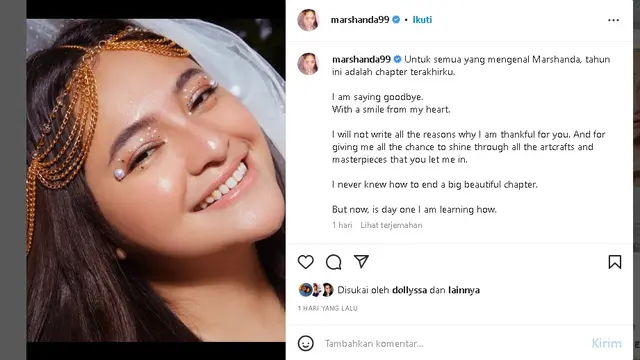 Marshanda tampil cantik dalam pemotretan terbaru (Foto oleh: @dariusmanihuruk, sumber Instagram @marshanda99)