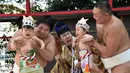 Festival unik ini dirayakan dengan rasa sukacita dan keyakinan bahwa bayi yang menangis paling keras adalah anak yang sangat diberkati, Jepang, (21/9/14). (AFP PHOTO/ Yoshikazu TSUNO)
