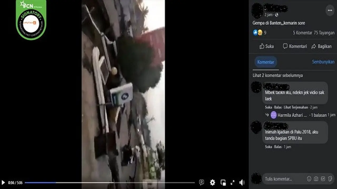 Gambar Tangkapan Layar Video yang Diklaim Peristiwa Gempa di Banten pada 14 Januari 2022 (sumber: Facebook).
