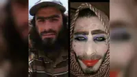 Penampilan sebelum dan sesudah salah satu anggota ISIS yang menyamar menjadi perempuan (Dokumentasi Militer Irak)