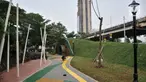 Aktivitas pekerja saat menyelesaikan pembangunan Taman Link In Park, Cempaka Putih, Jakarta Pusat, Kamis (12/1/2023). Pemerintah Provinsi DKI Jakarta melalui Dinas Pertamanan dan Hutan Kota (Distamhut) DKI Jakarta akan segera meresmikan taman baru viral Link In Park dengan inspirasi nama band rock asal Amerika Serikat dengan sejumlah fasilitas di taman tersebut antara lain, area skateboard, fitness outdoor, area bermain anak, toilet, hingga rumah hobbit yang akan diresmikan pada Februari mendatang. (merdeka.com/Iqbal S Nugroho)