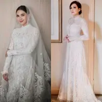 Jessica Mila terlihat elegan dengan gaun pengantin klasik berkerah tinggi dan full renda rancangan Yefta Gunawan. [Foto: IG/yeftagunawan].