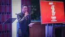 Direktur Persija Jakarta, Mohamad Prapanca menyampaikan sambutan pada acara perayaan Hari Ulang Tahun Persija ke-96 di Trinity Tower, Jakarta, Kamis (28/11/2024). (Bola.com/Abdul Aziz)