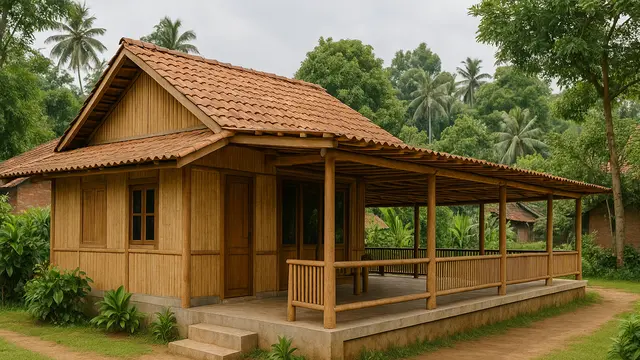 Desain Rumah Sederhana di Kampung dengan Teras Luas (created by AI)