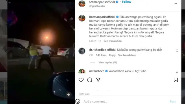 Video Viral Anggota DPRD Palembang Aniaya Wanita di SPBU wilayah Illir Barat, Palembang, Sumatera Selatan.