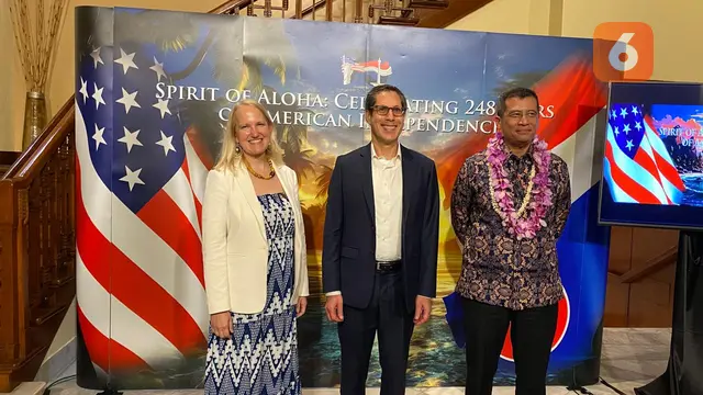 Kedutaan Besar Amerika Serikat di Jakarta merayakan hari Kemerdekaan AS ke-248 tahun pada Selasa (11/6/2024) dengan mengusung tema Spirit of Aloha: Celebrating 248 Years of American Independence (Dok. Liputan6.com/Teddy Tri Setio Berty).