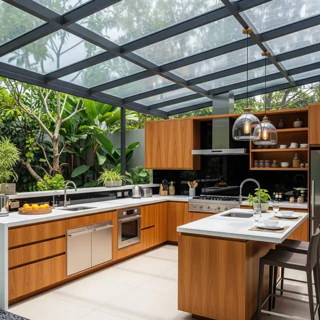 Desain Dapur Belakang Rumah dengan Atap Transparan