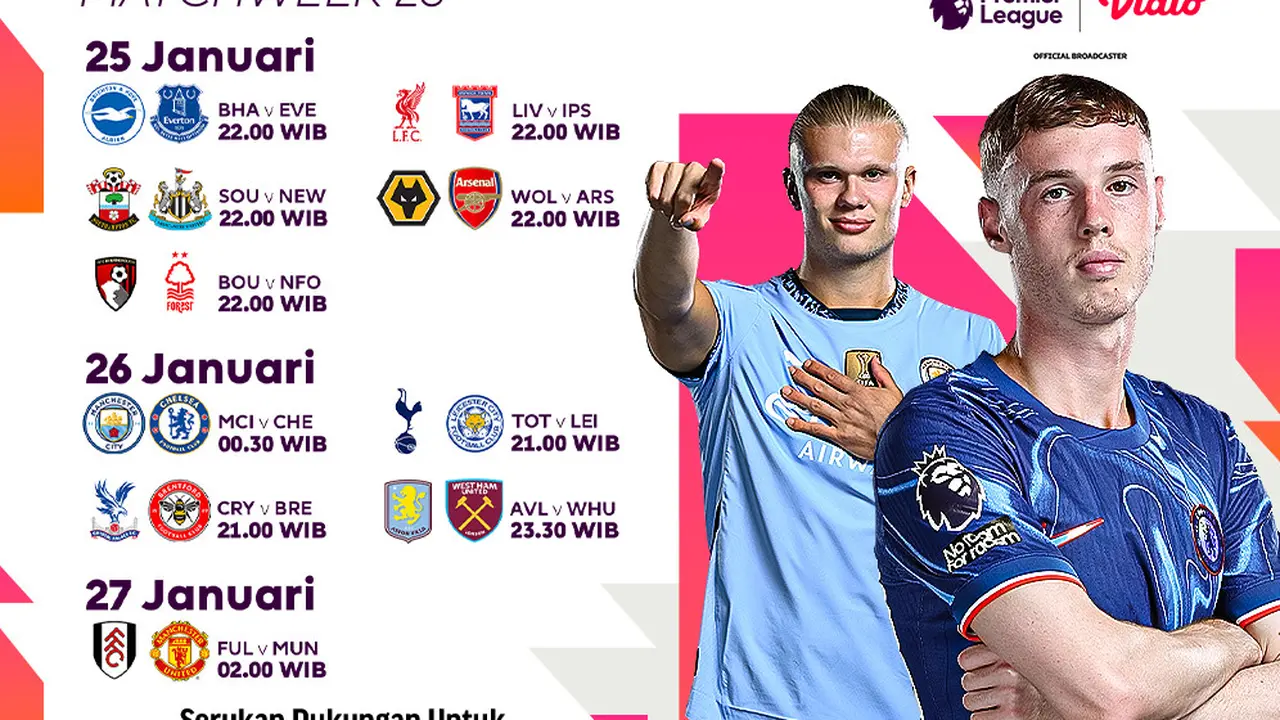 Jadwal Liga Inggris 2024/25 Matchweek ke 23 di Vidio