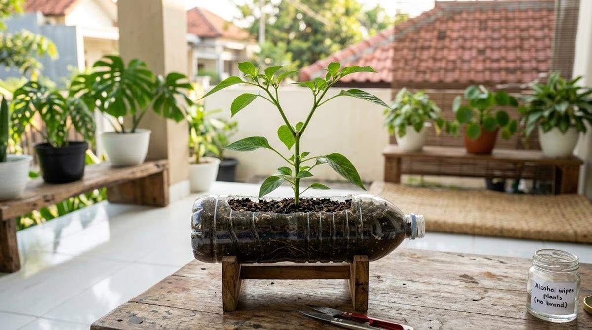 Tips Tanaman Cabai di Botol Bekas Cepat Berbunga dan Berbuah ( AI Generated)