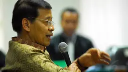 Dalam sidang yang digelar di Pengadilan Tipikor, Hassan Wirajuda menyebut Presiden RI Megawati Soekarnoputri yang menjabat saat itu, memintanya untuk melaksanakan kegiatan internasional itu secara tiba-tiba. Rabu (28/5/14).(Liputan6.com/Miftahul Hayat)