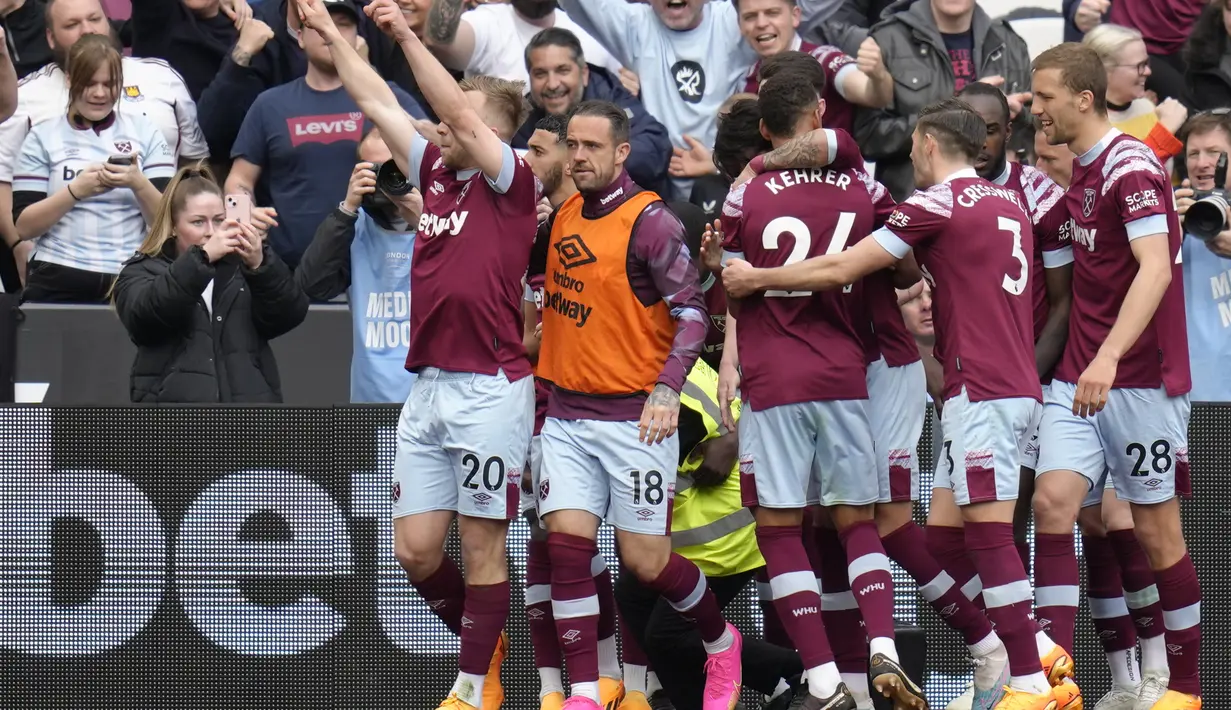 Empat menit berselang, West Ham menyamakan skor berkat sepakan Jarrod Bowen. (AP Photo/Kirsty Wigglesworth)