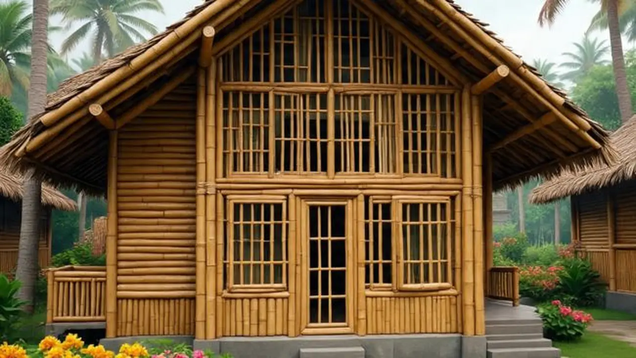 Ilustrasi Model Jendela Rumah Bambu yang Cantik  (Sumber Gambar: Meta AI)