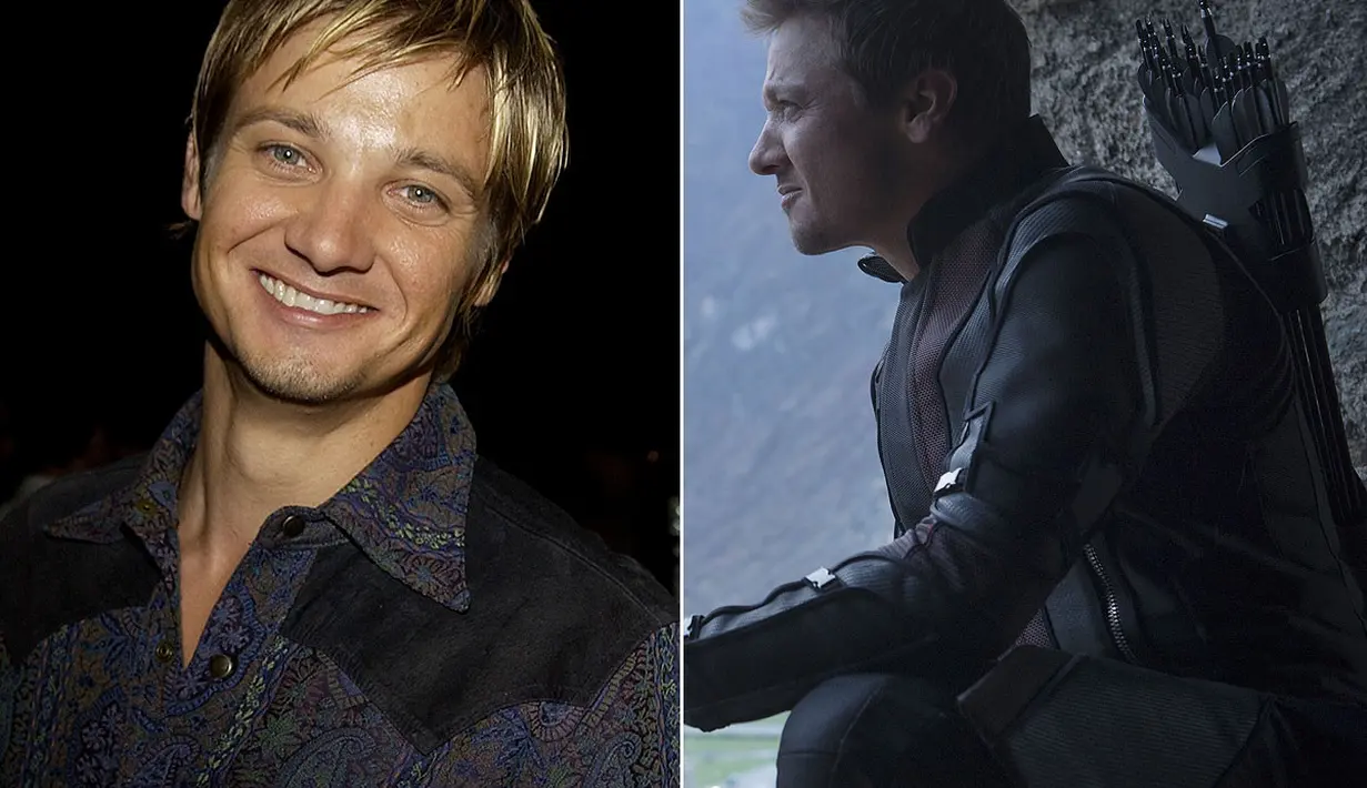 Jeremy Renner memang tak hadir di Infinity War. Namun sebelum berperan jadi Hawkeye, Jeremy Renner miliki gaya seperti ini! (Amy Graves/WireImage; Jay Maidment/Marvel/Walt Disney/Kobal/REX/Shutterstock)
