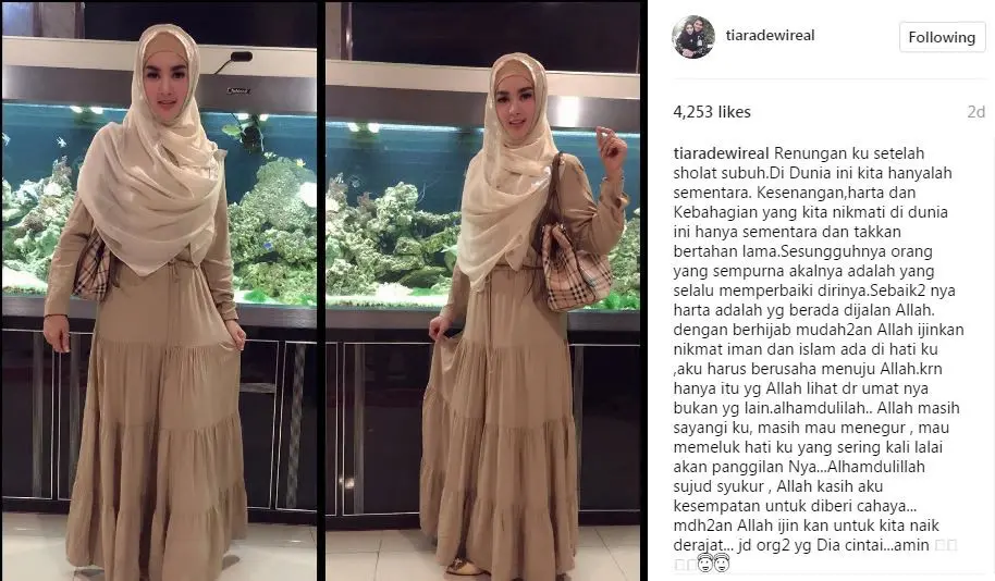 Tiara Dewi mulai tampil berhijab? [foto: instagram/tiaradewireal]
