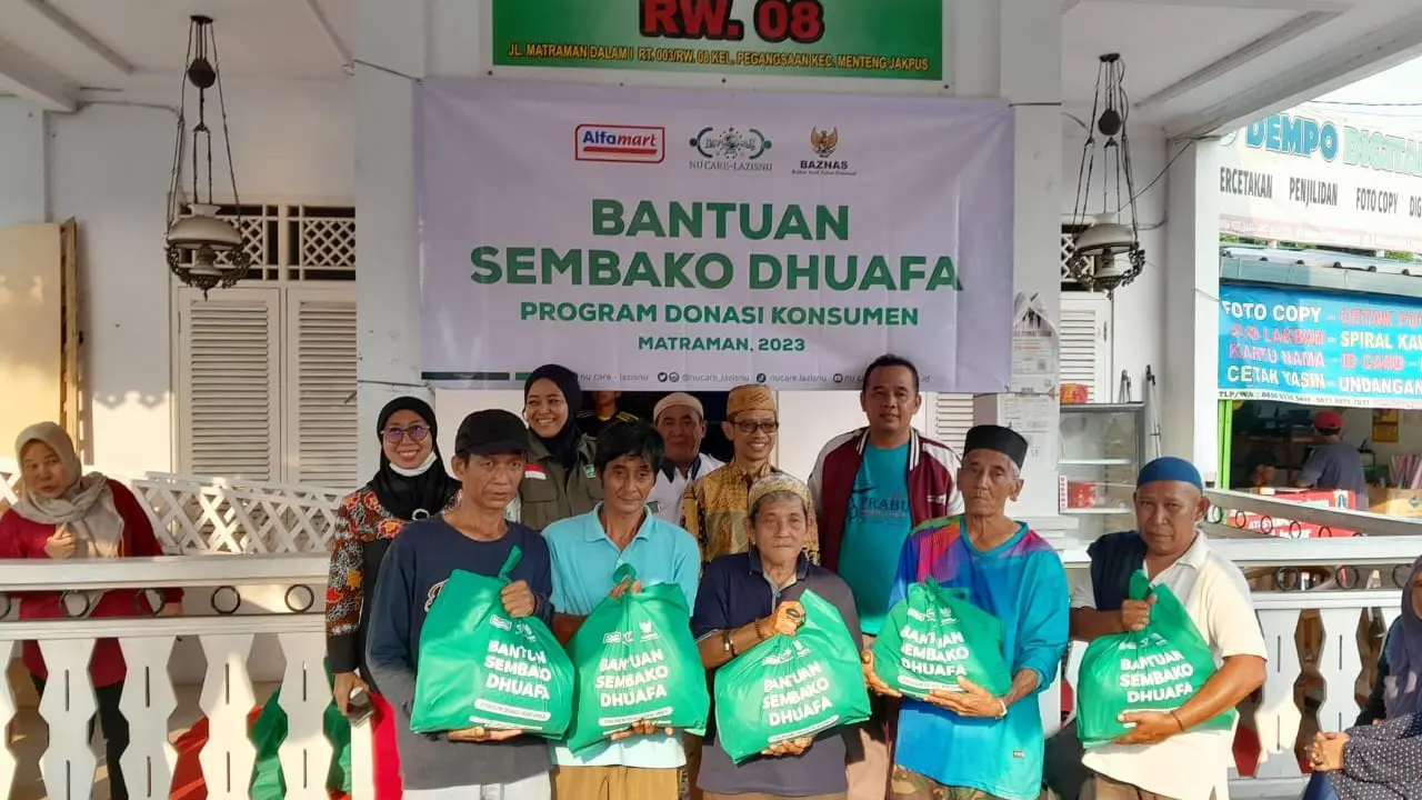 Menjelang bulan Ramadan 1444 H, LAZISNU PBNU bersama PT Sumber Alfaria Trijaya (Alfamart) kembali menyalurkan bantuan kepada masyarakat, khususnya kepada warga duafa yang berada di wilayah Jabodetabek (Istimewa)