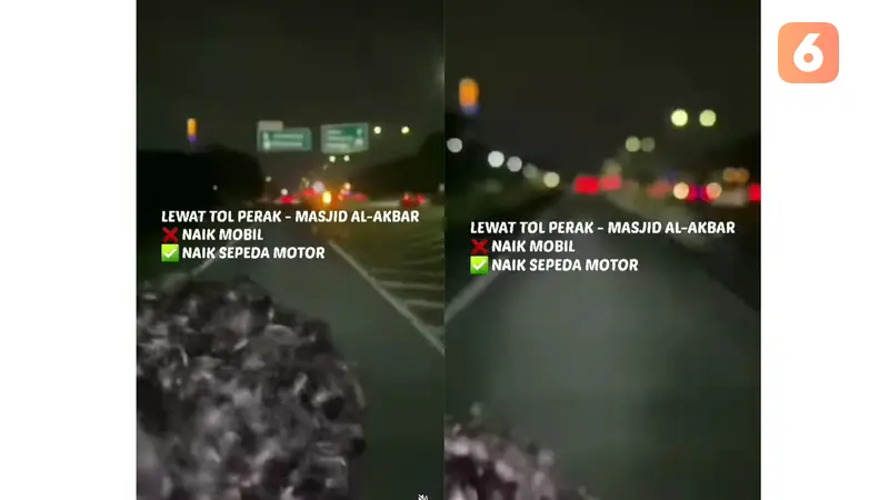 Tangkapan layar video viral 2 pemuda masuk tol pakai motor di Surabaya (Liputan6.com/Istimewa)