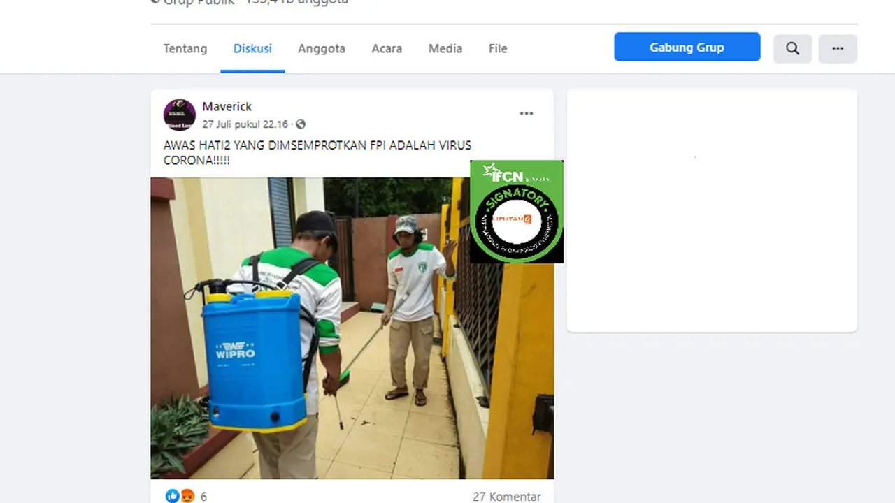 klaim foto anggota FPI sedang menyemprotkan virus corona