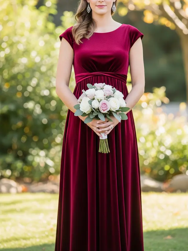 Dress Velvet dengan Potongan Empire Waist