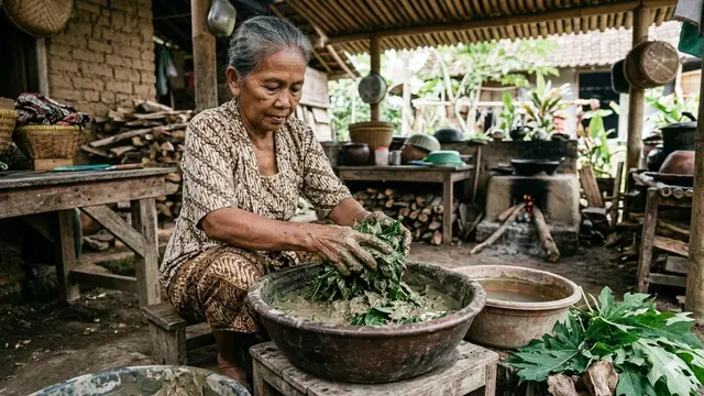 Cara memasak daun pepaya ala orang desa (Foto: Gemini AI)