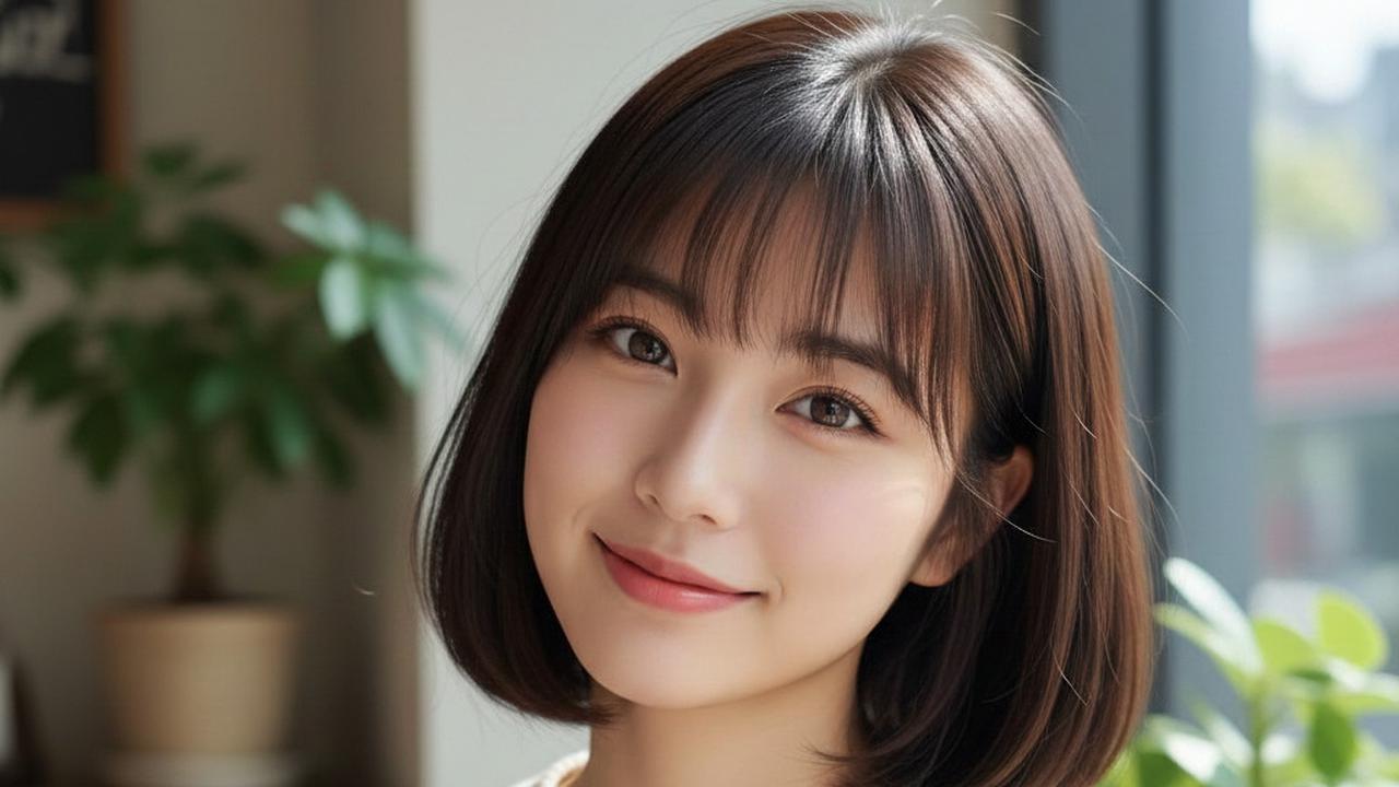 Chin-length Bob dengan Poni