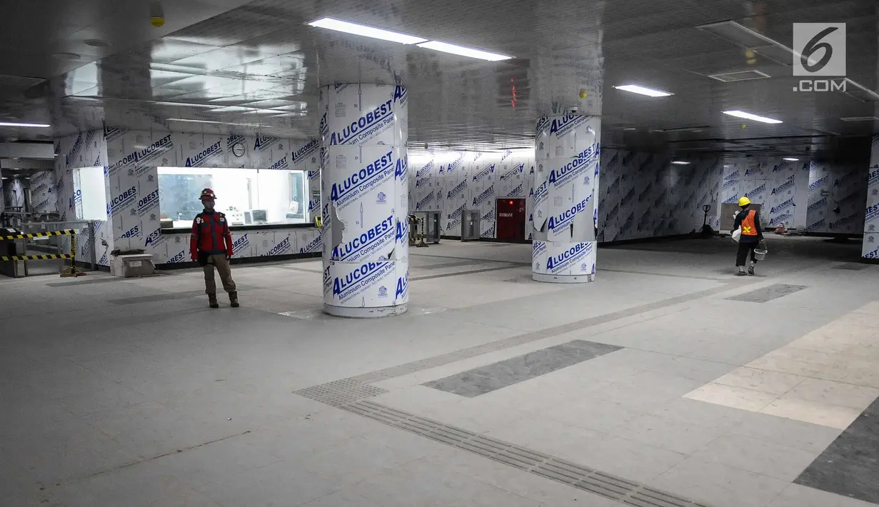 Penampakan Stasiun Mass Rapid Transit (MRT) Bundaran HI, Jakarta, Senin (10/12). (Liputan6.com/Faizal Fanani)