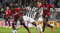 Grande partita giornata keempat Liga Italia musim 2021/2022 antara Juventus dan AC Milan berakhir tanpa pemenang. Kedua kesebelasan harus puas berbagi poin. (La Presse via AP/Marco Alpozzi)