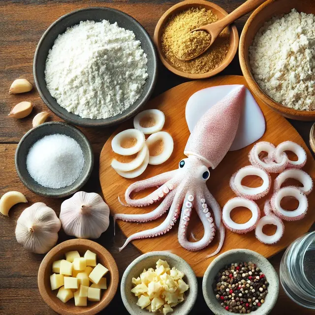 illsutrasi bahan-bahan cumi goreng tepung