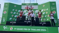 Pembalap Indonesia binaan Astra Honda Motor (AHM), Muhammad Kiandra Ramadhipa, menjadi pemenang balapan pertama Idemitsu Asia talenta Cup 2024 di Chang International Cicuit, Buriram, Thailand, Sabtu (26/10/2024).