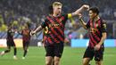 Kevin De Bruyne. Gelandang serang Belgia berusia 31 tahun yang kini memasuki musim ke-8 bersama Manchester City ini baru 1 kali tampil dalam pramusim 2022/2023. Pada laga (20/7/2022) menghadapi Club America di NRG Stadium, Houston, The Citizens menang 2-1 dan ia menjadi pencetak kedua gol tersebut. (AFP/Getty Images/Logan Riely)