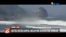 Dalam video tampak ombak besar menggulung kapal penangkap ikan bernama Joko Berek