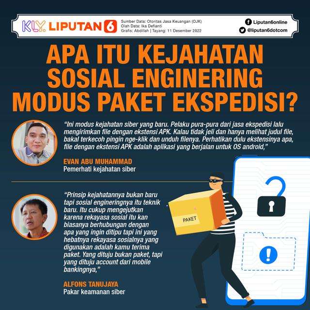 <p>INFOGRAFIS JOURNAL_Apa itu Kejahatan Sosial Enginering Modus Paket Ekspedisi? (Liputan6.com/Abdillah)</p>