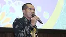 Ketua komisi 1 DPR RI Abdul Haris Almasyari memberikan sambutan acara buka puasa bersama di SCTV Tower, Jakarta (22/5). (Liputan6.com/Herman Zakharia)