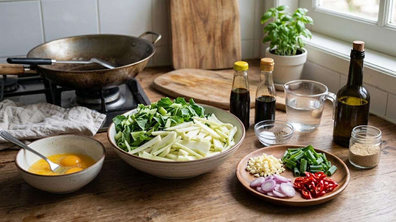 Bahan-Bahan Resep Batang Kembang Kol Tumis Telur