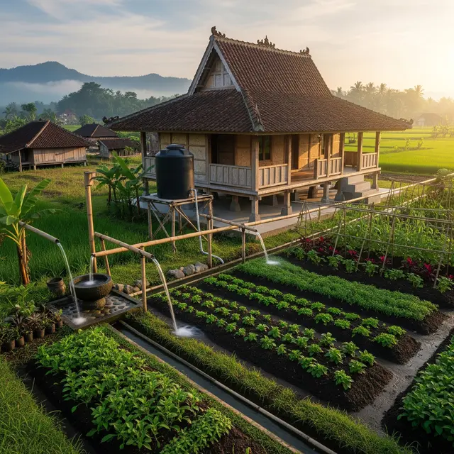 Model Rumah di Desa dengan Sistem Air Gravitasi Tanpa Pompa