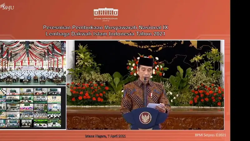 Jokowi memberi sambutan dalam Musyawaran Nasional ke-IX Lembaga Dakwah Islam Indonesia (LDII), secara daring. (istimewa)
