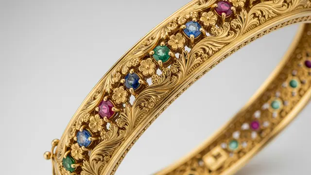Gelang Emas Floral dengan Batu Permata