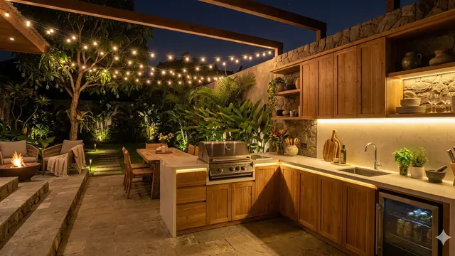 Ide Taman Belakang dengan Dapur L-Shape (Foto: Gemini AI)